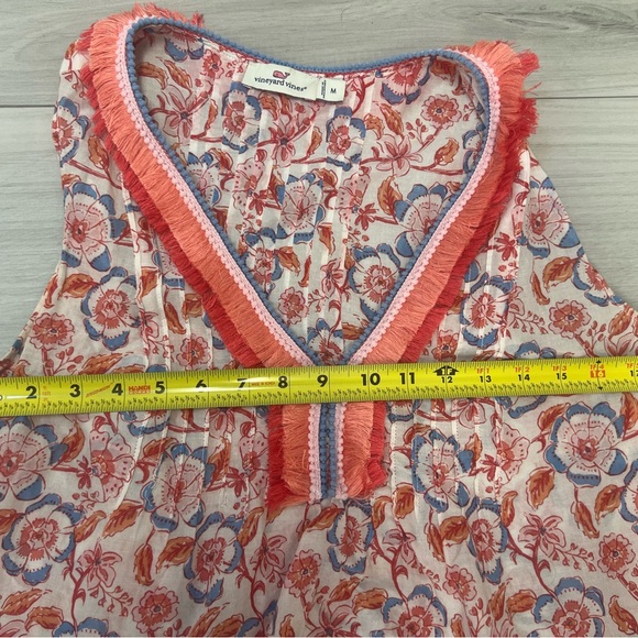 Vineyard Vines Floral Sleeveless V-Neck Top Tunic with Ruffle Trim Sz M - Picture 7 of 8